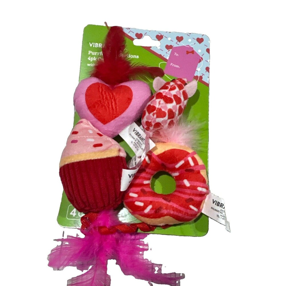 Vibrant Life Valentine's Day Plush Cat Toy Collection with Catnip, 4 Pieces